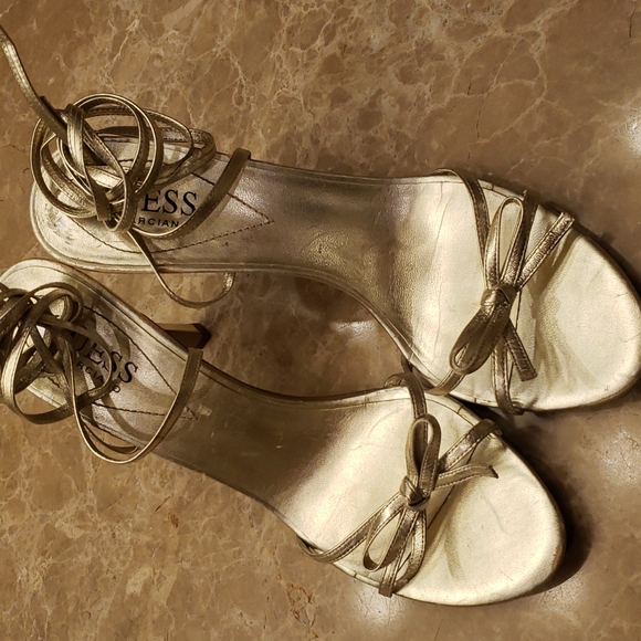 Guess by Marciano Shoes - Guess by Marciano light gold leather lace-up sandals, Sz 8